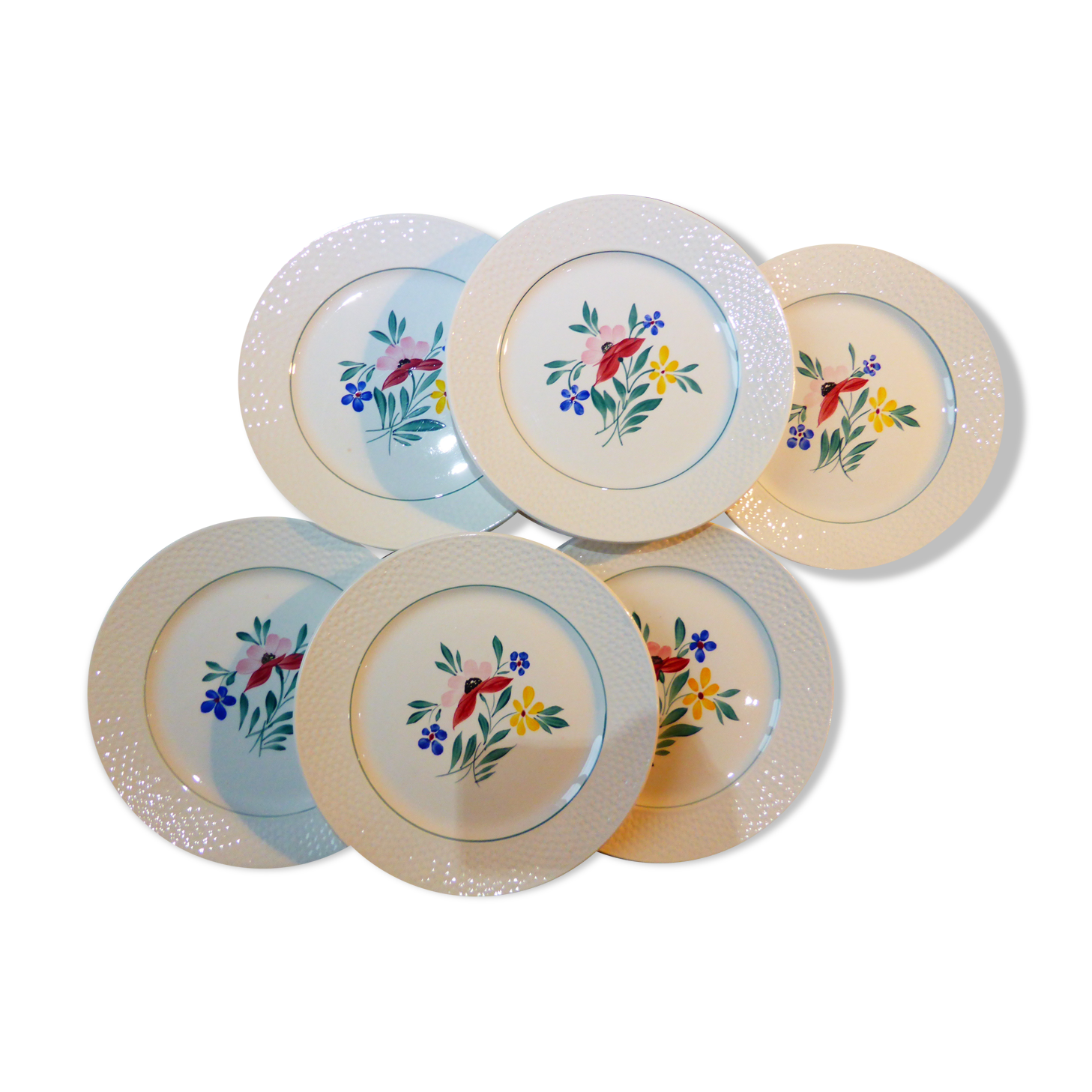 6 Digoin Sarreguemines vintage flat plates in porcelain model Fabiola